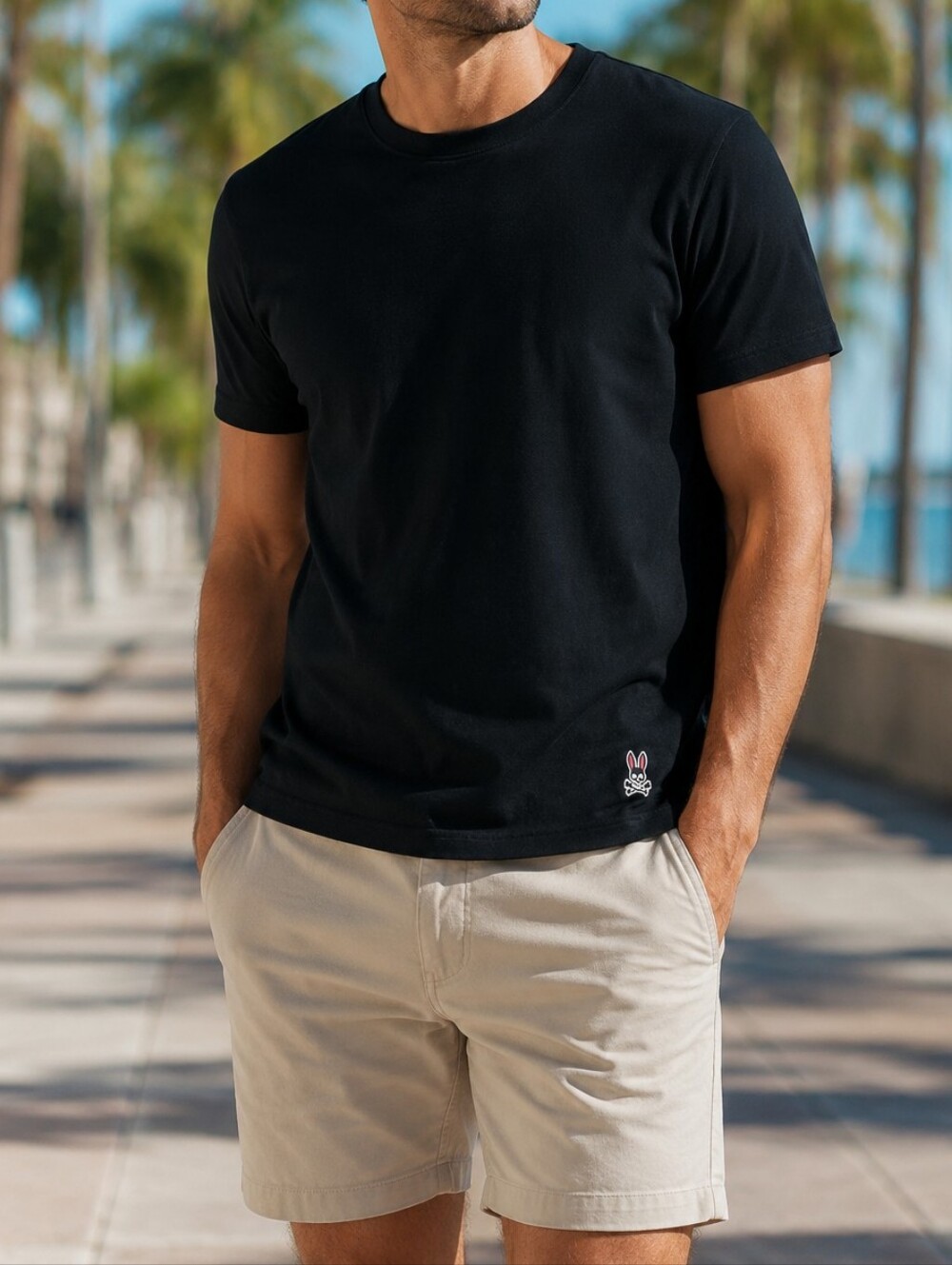 Psycho Bunny Black 100% Cotton Crew Neck T-Shirt Men's Short Sleeve Bunny Logo